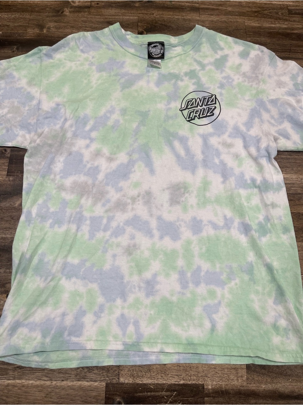 Santa Cruz Tie Dye T Shirt Men’s Large Green Blue Skateboard Graphic Tee